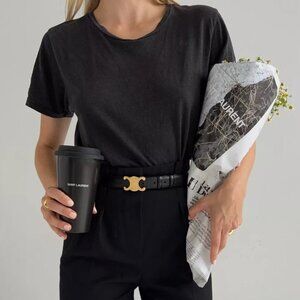 Celine Triomphe Belt in Black Taurillon Leather